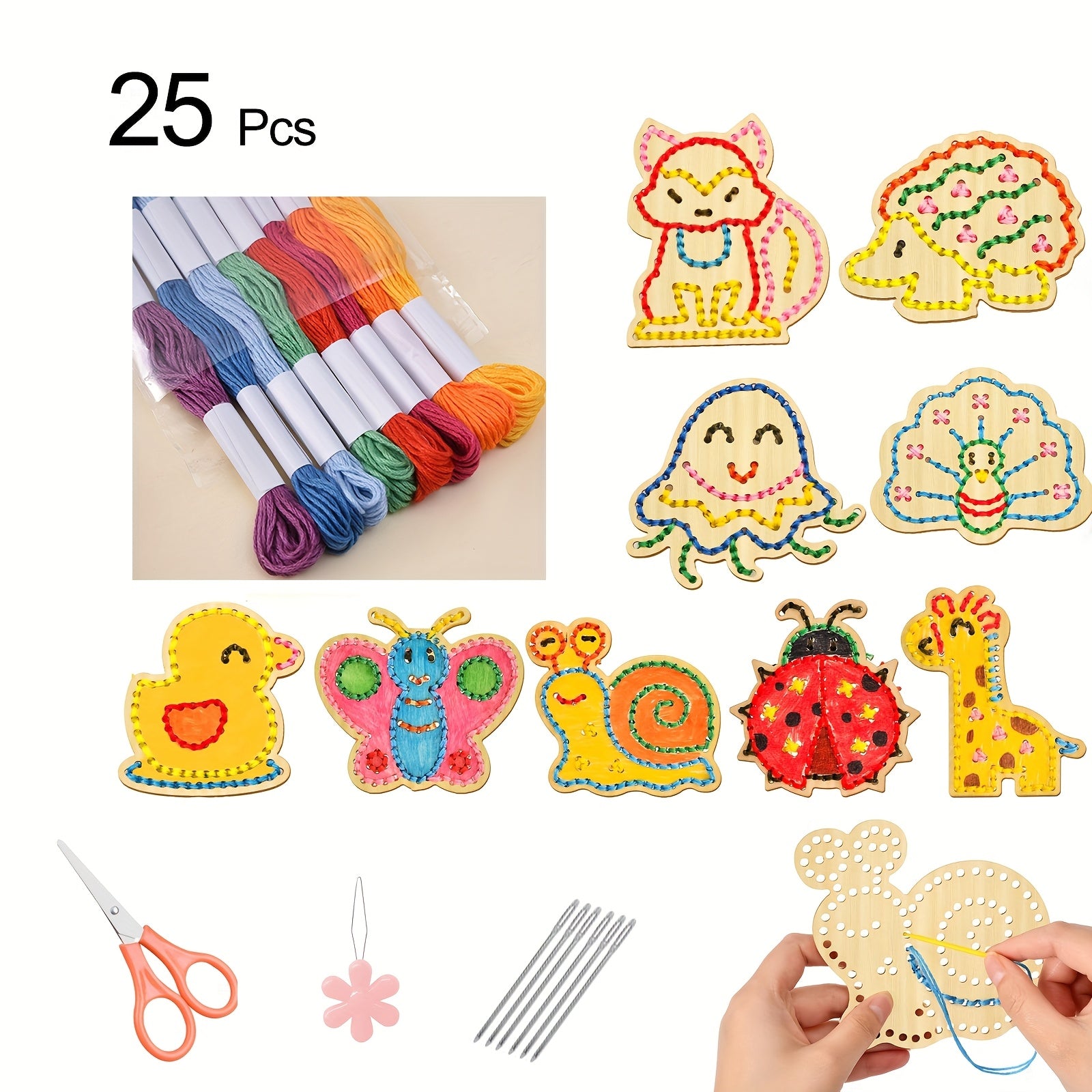 Wooden Animal Sewing Kit | 25pc Lacing Fine-Motor Set