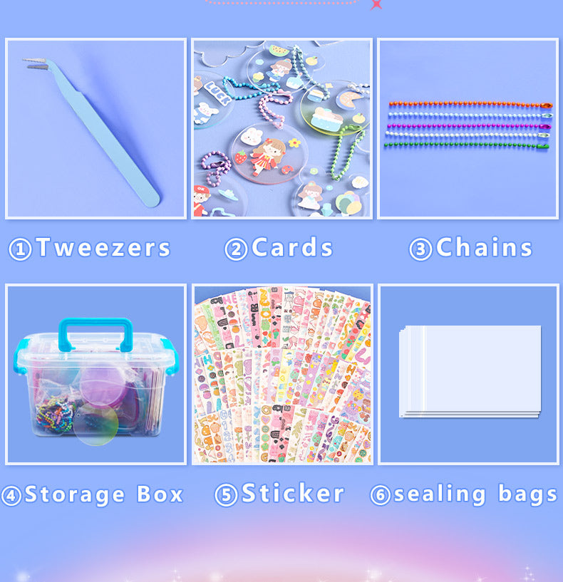 Glitter Keychain Sticker Kit | Gradient DIY Charms with Stencils