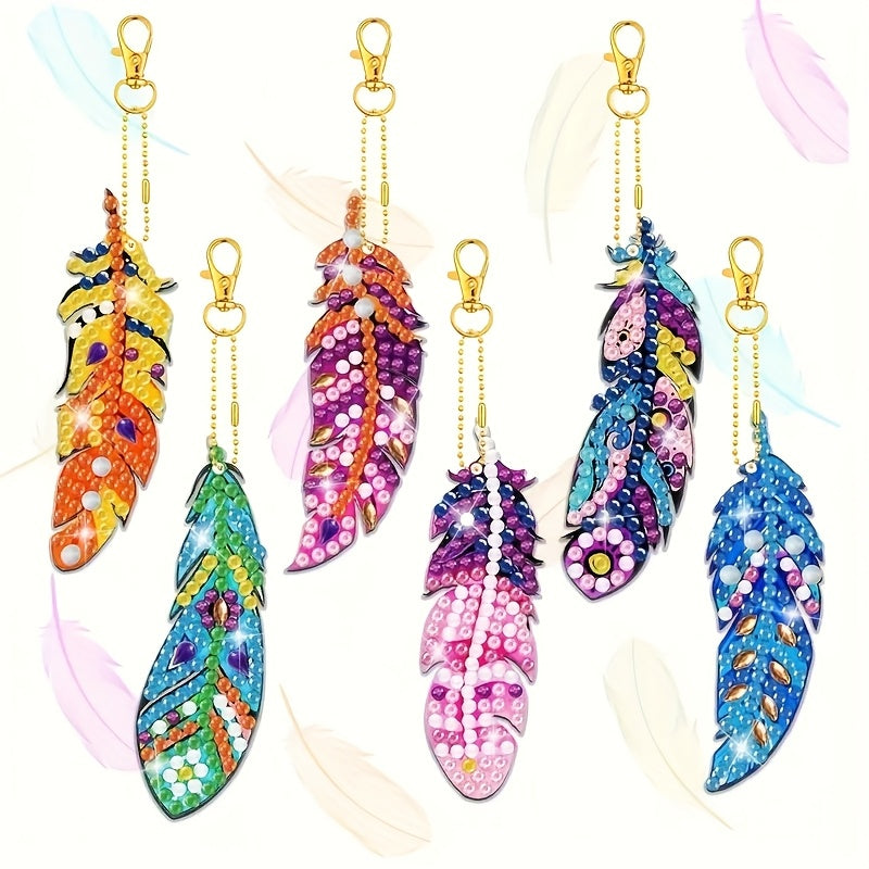 Feather Diamond Keychain Set | 6pcs 5D Double-Sided Feathers