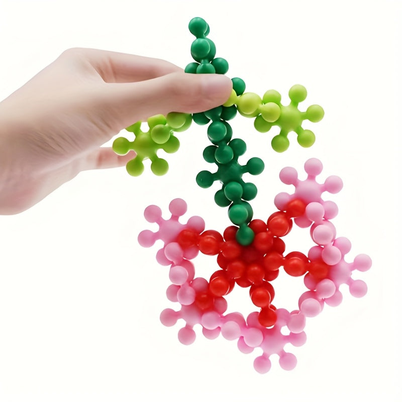 60/100/200pcs of 3D Snowflake Interlocking Puzzle Building Blocks Set - an Educational Plastic Assembly Toy Suitable for Gifts During Easter, Christmas, And Halloween