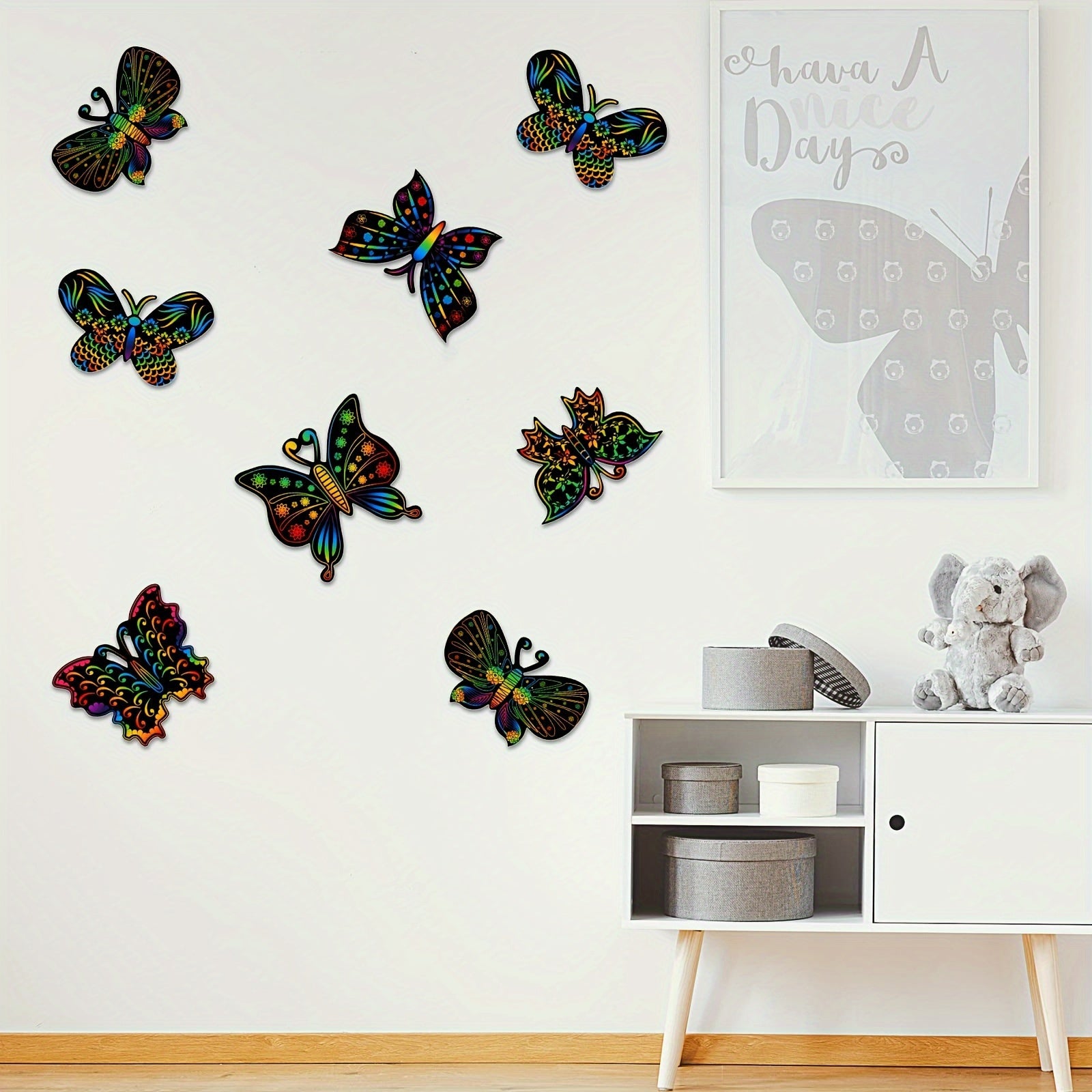 Rainbow Butterfly Scratch Art Set | DIY Color-Reveal Kit (Bamboo Stylus)