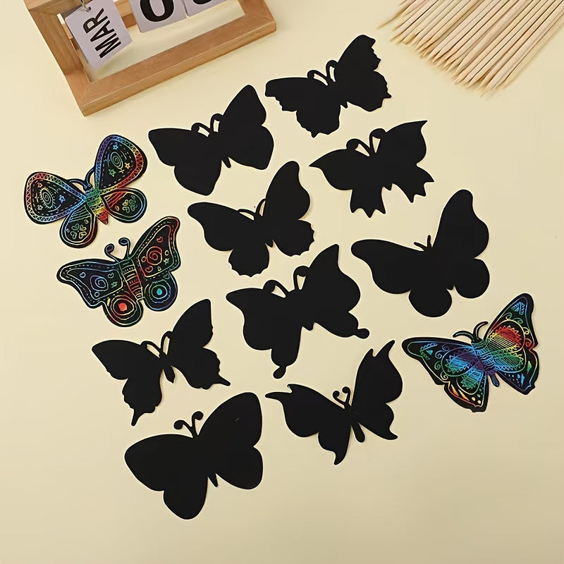 Rainbow Butterfly Scratch Art Set | DIY Color-Reveal Kit (Bamboo Stylus)