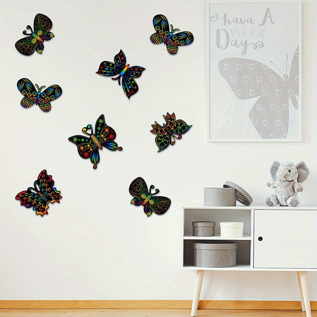 Rainbow Butterfly Scratch Art Set | DIY Color-Reveal Kit (Bamboo Stylus)