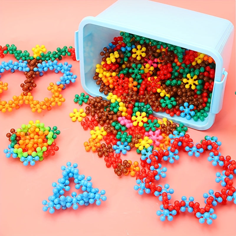 60/100/200pcs of 3D Snowflake Interlocking Puzzle Building Blocks Set - an Educational Plastic Assembly Toy Suitable for Gifts During Easter, Christmas, And Halloween