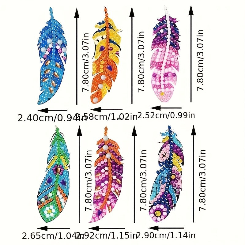 Feather Diamond Keychain Set | 6pcs 5D Double-Sided Feathers