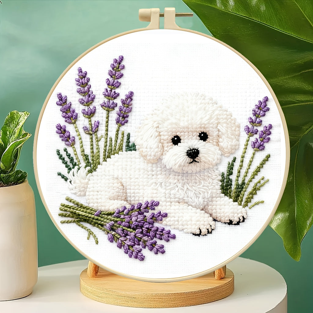 Puppy & Flower Cross-Stitch Kit | Beginner Embroidery Decor
