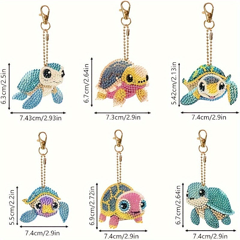 Diamond Turtle Keychain Set | 6pcs 5D DIY Key Rings