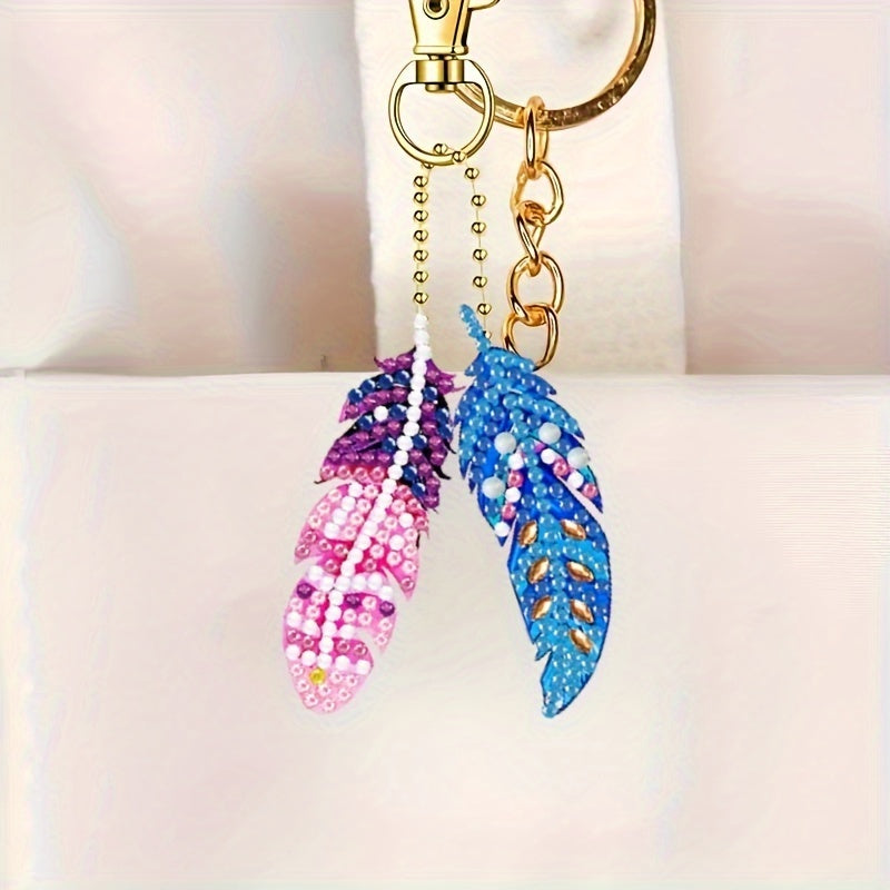 Feather Diamond Keychain Set | 6pcs 5D Double-Sided Feathers