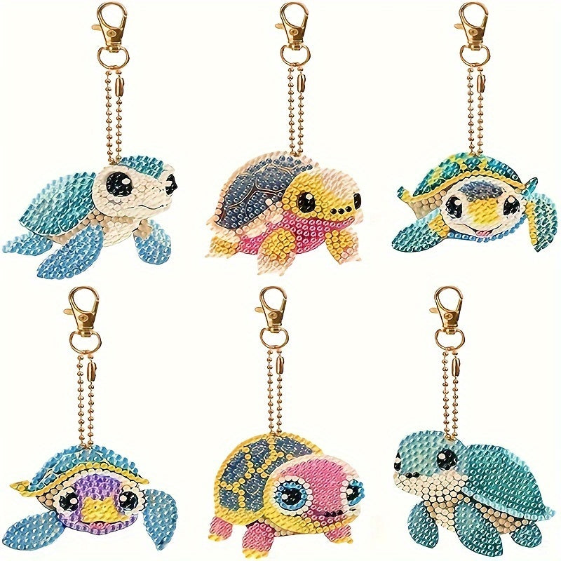 Diamond Turtle Keychain Set | 6pcs 5D DIY Key Rings
