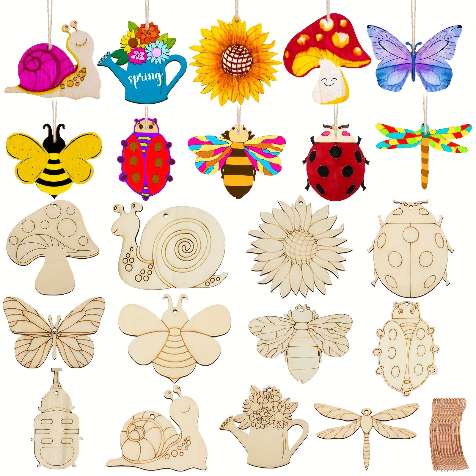 Insect Wooden Craft Set | 24pc Color & Hang Bug Shapes
