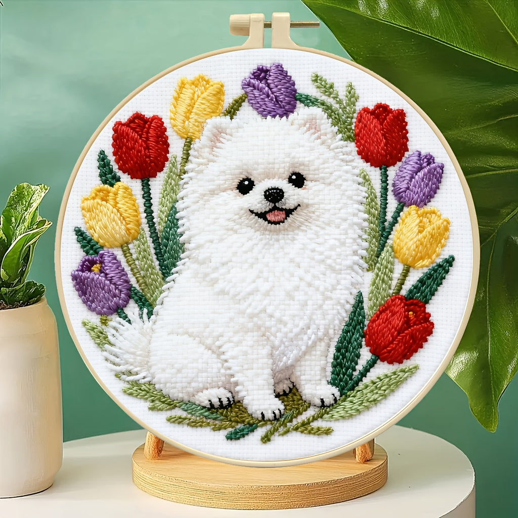 Puppy & Flower Cross-Stitch Kit | Beginner Embroidery Decor