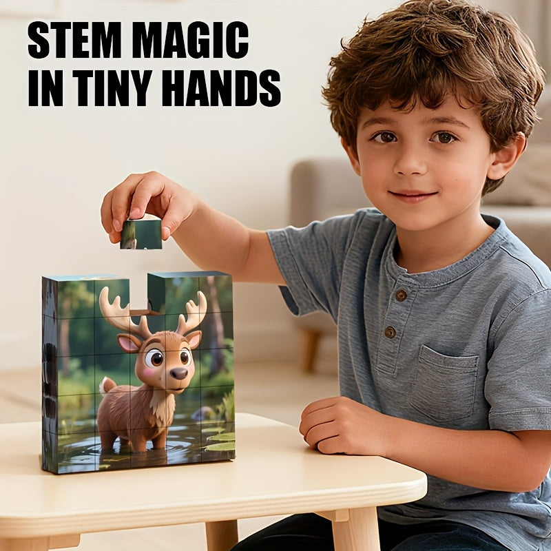 Magnetic Animal Puzzle Set | 25-Piece Mix & Match Magnets (6 Animals)