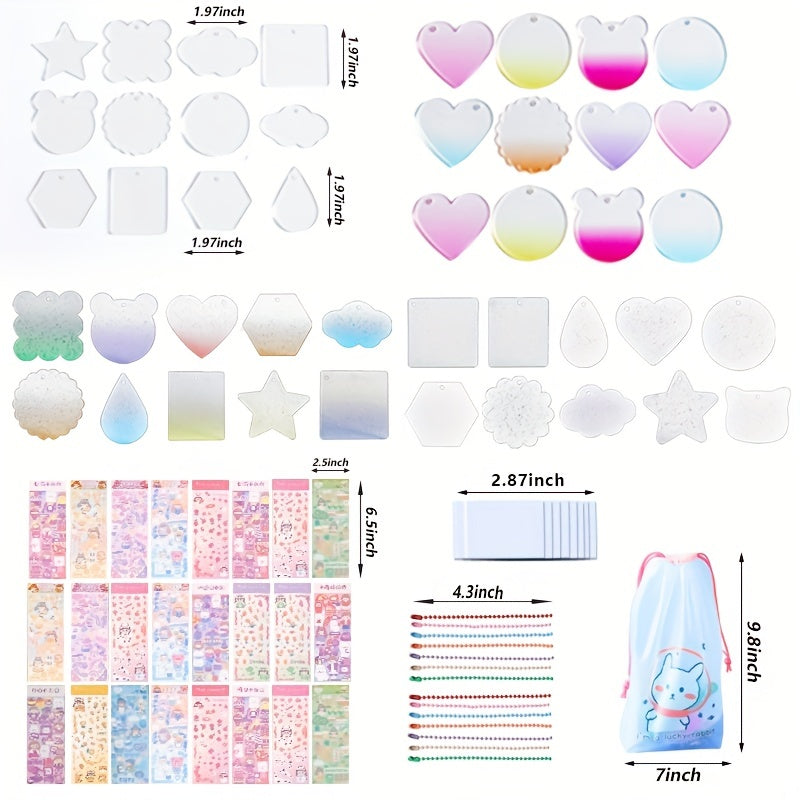 Glitter Keychain Sticker Kit | Gradient DIY Charms with Stencils