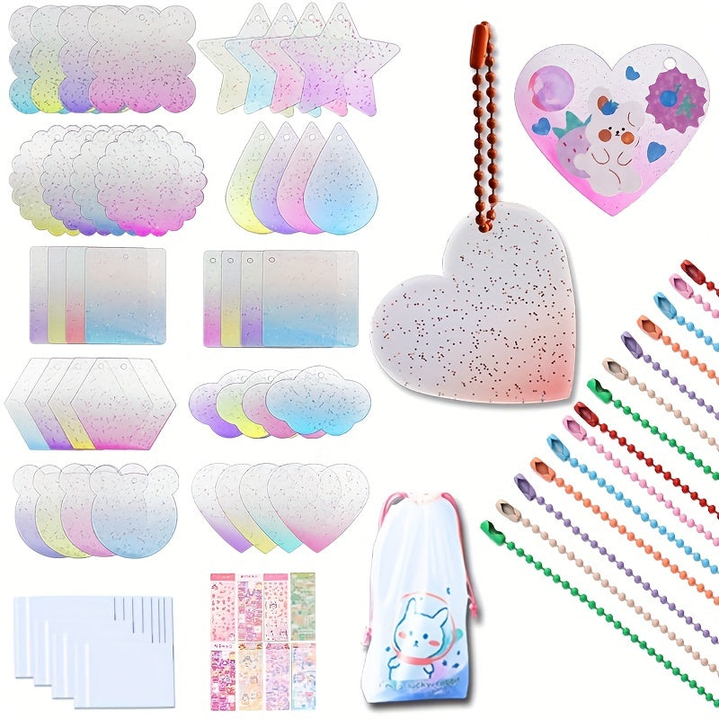 Glitter Keychain Sticker Kit | Gradient DIY Charms with Stencils