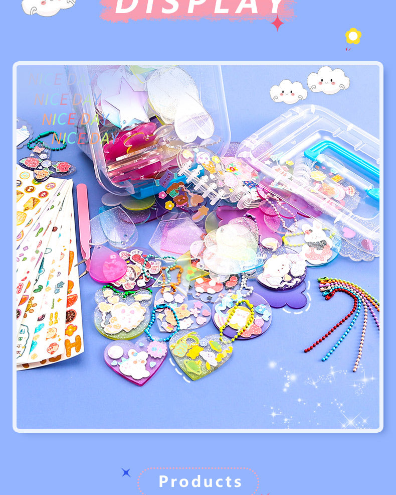 Glitter Keychain Sticker Kit | Gradient DIY Charms with Stencils