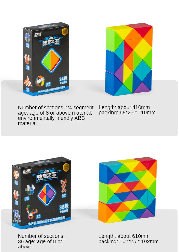Premium Dingsheng 24 and 36 48 60 72 Segments Magic Rule Snake multi-color 3d pu