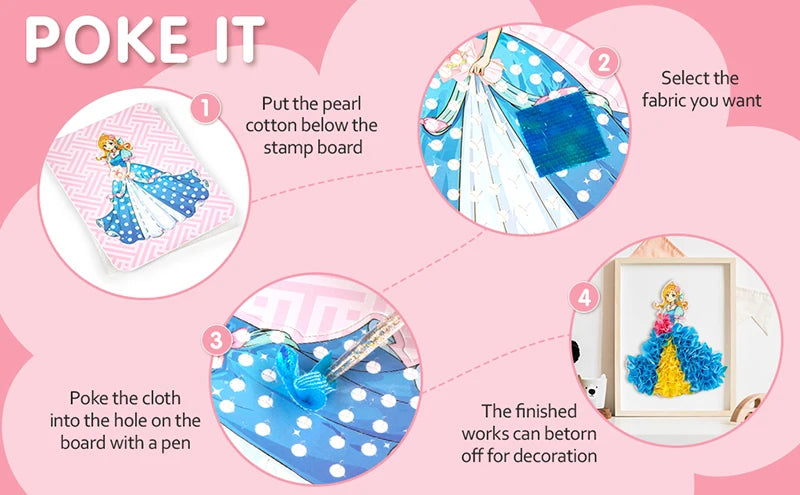 Premium Princess Poke Art Puzzle Board Set - DIY Craft Kit with Pens, Ages 3+