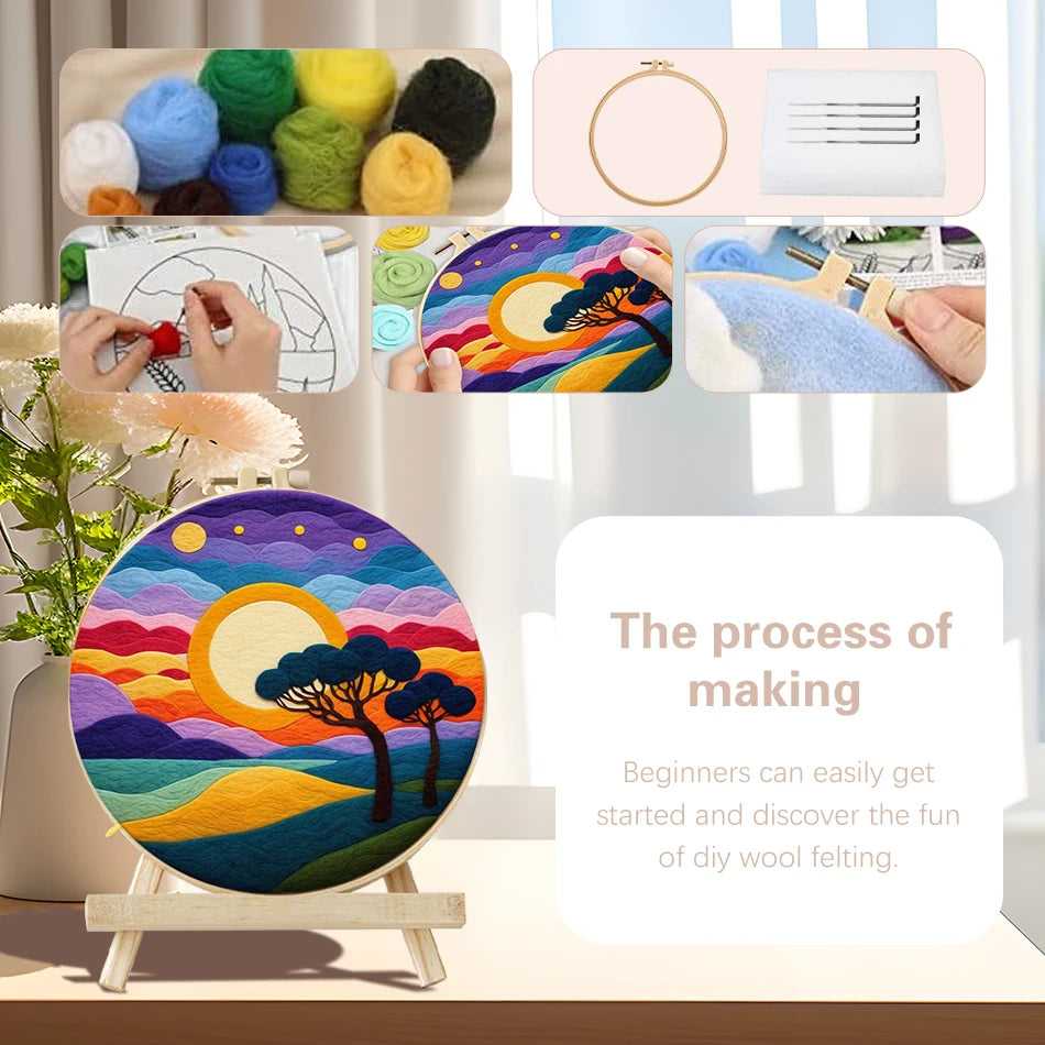 Wool Felting Painting Kit (Scenery, 20x20cm)