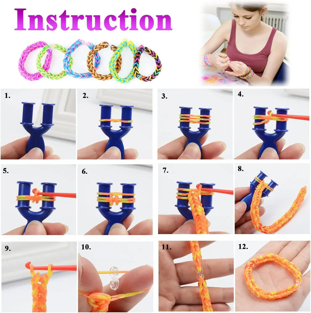 Premium Rainbow Loom Bands Bracelet Kit - DIY Weaving Craft Set, Ages 7+