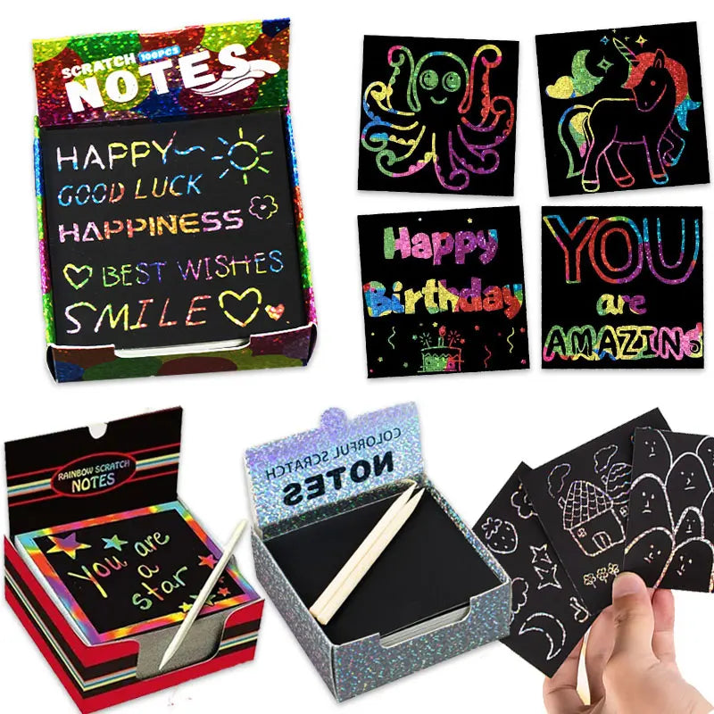 Holographic Rainbow Scratch Paper Art Mini Notes Cards Bulk Party Favor Art