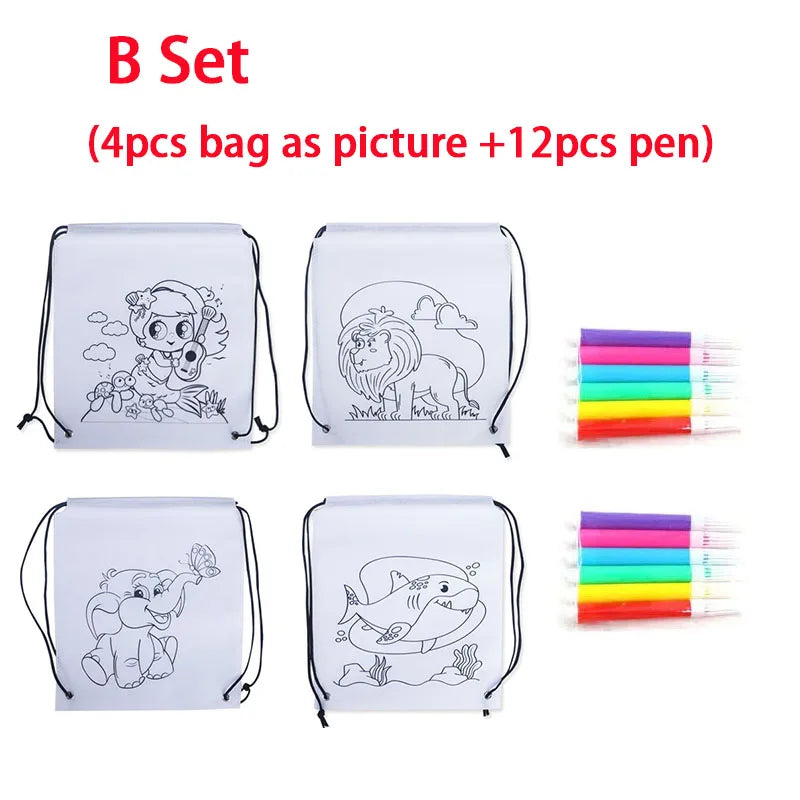 Premium Freely Graffiti Drawstring Bag Kids DIY Color Filling Drawing Toys Carto