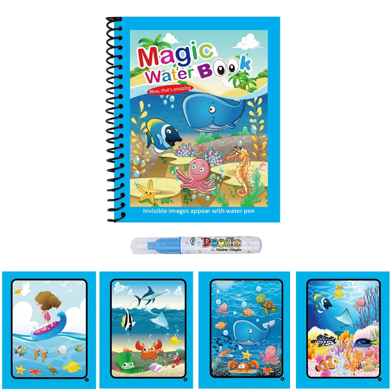 Premium Water Reveal Drawing Book for Kids - Sensory Coloring, Ocean & Dino