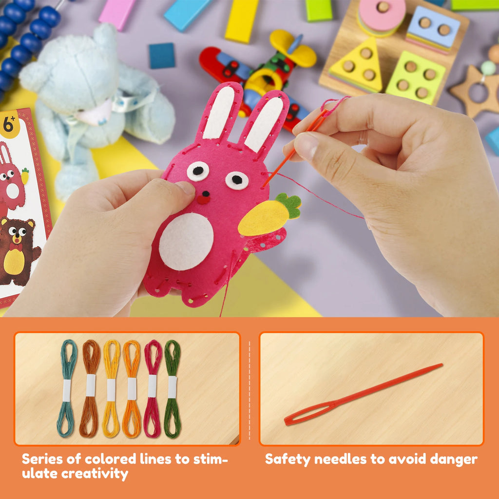 Kids Felt Animal Sewing Kit (6 PCS) Beginner Craft Set