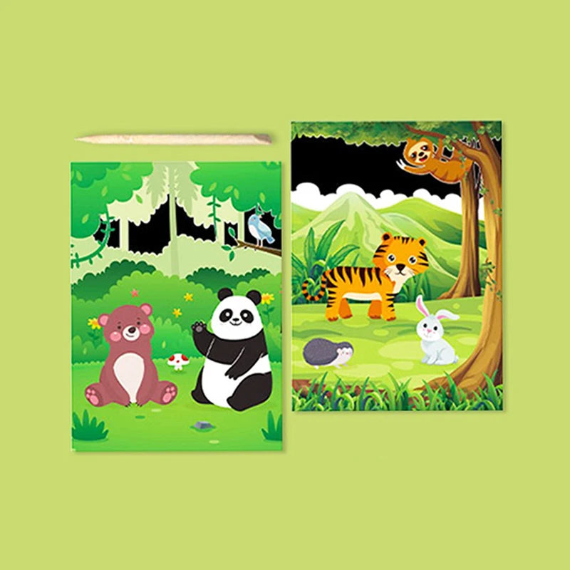 9 Sheets/Set Scratch Artcards Magic Rainbow Painting Papers Space Animal