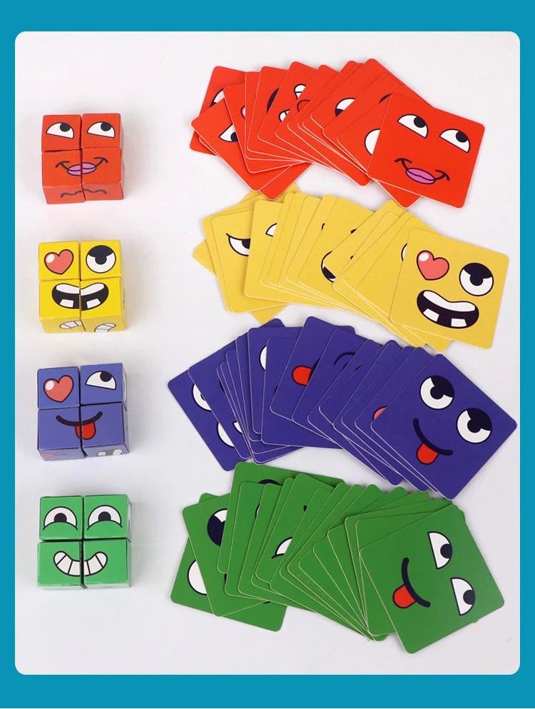 Premium Kids Face Change Expression Puzzle Building Blocks Montessori Cube Table