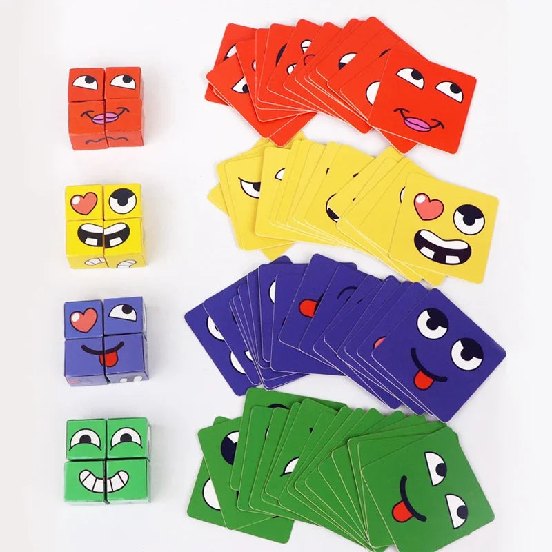 Premium Kids Face Change Expression Puzzle Building Blocks Montessori Cube Table
