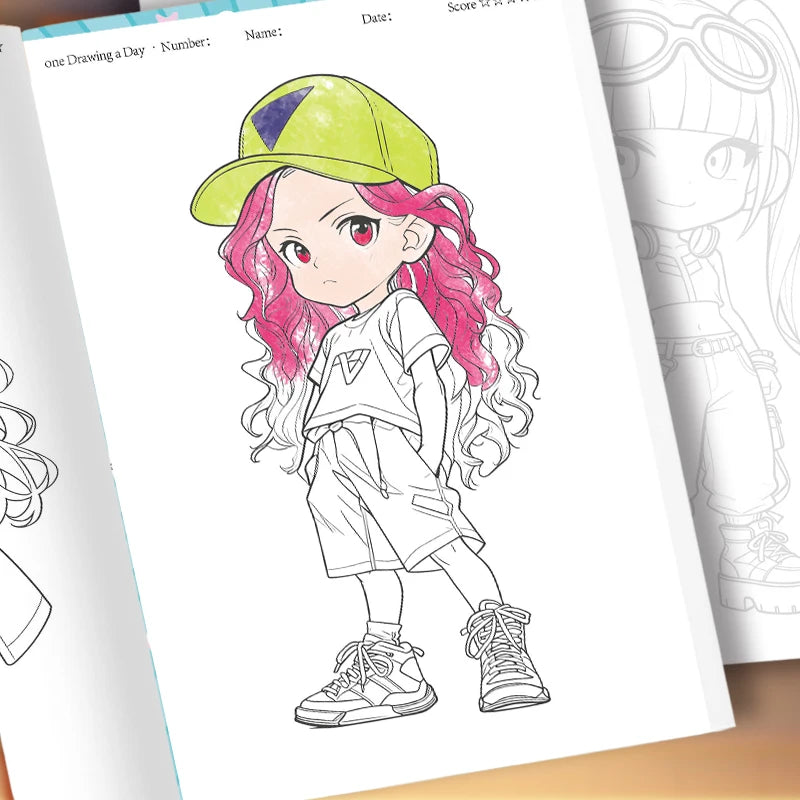 Premium Cute Girl Drawing Practice Book - Poses & Expressions Guide, Ages 12+