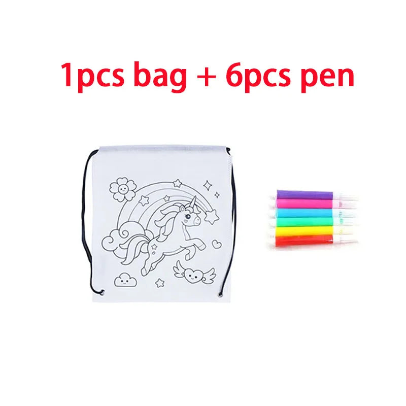 Premium Freely Graffiti Drawstring Bag Kids DIY Color Filling Drawing Toys Carto