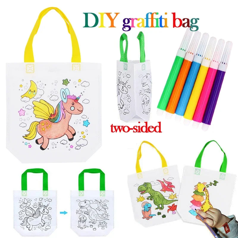 Premium 1-10pcs Sets DIY Graffiti Bag with Markers - Ages 3+ (Creative Play)