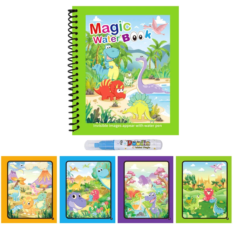 Premium Water Reveal Drawing Book for Kids - Sensory Coloring, Ocean & Dino