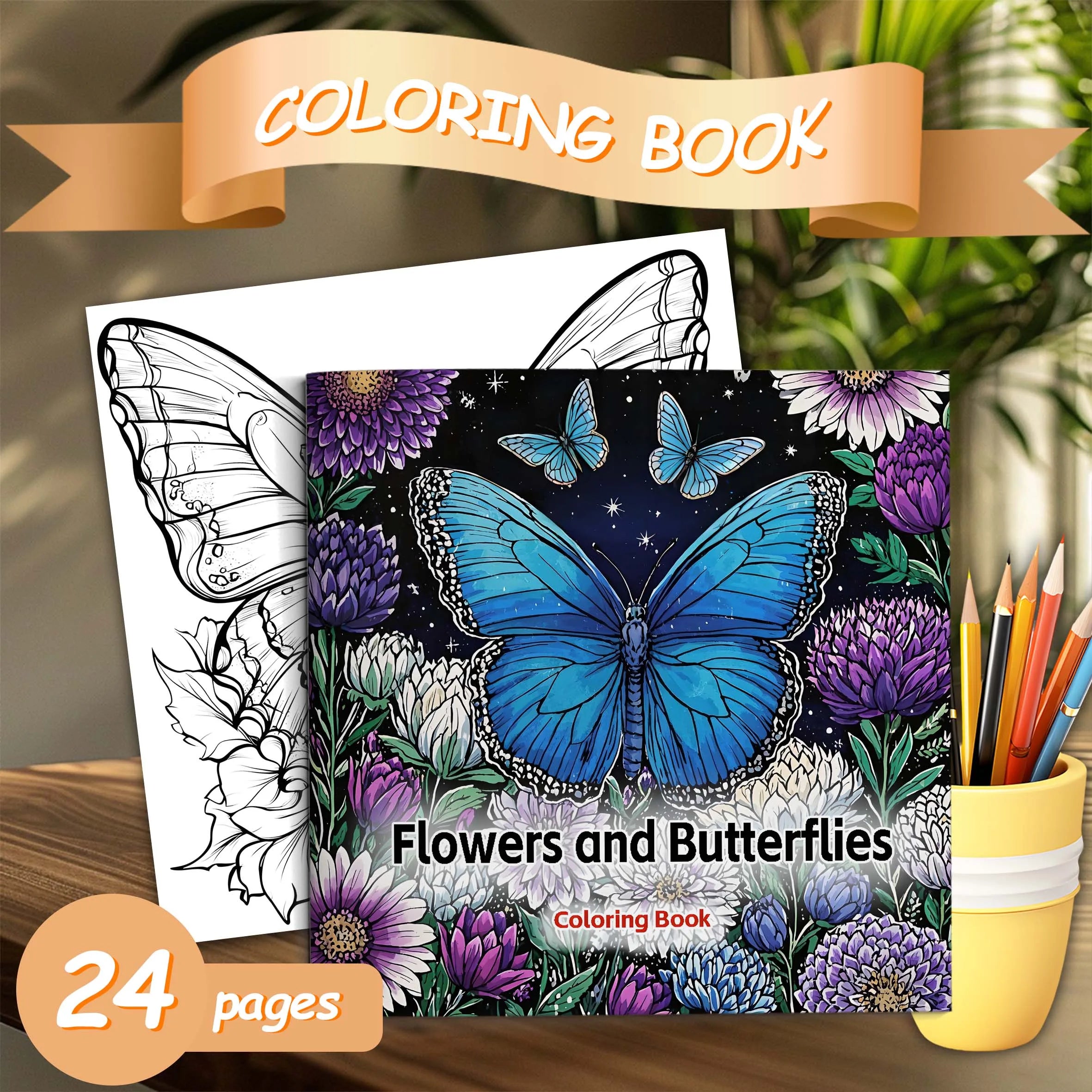 Premium Flowers & Butterflies Coloring Book for Adults - Relaxing Nature Scenes