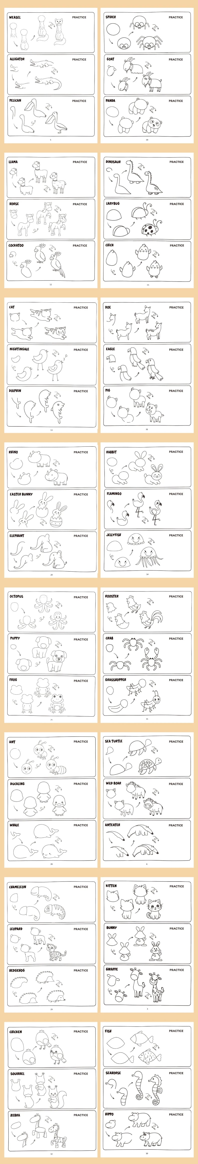 Step-by-Step Animal Drawing Activity Book (96 Themes)