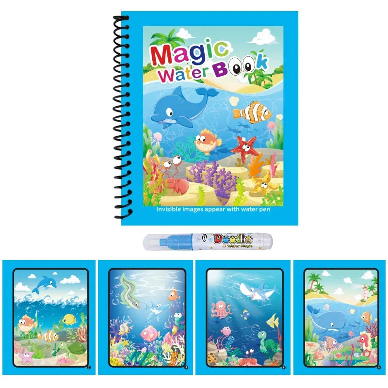 Premium Water Reveal Drawing Book for Kids - Sensory Coloring, Ocean & Dino