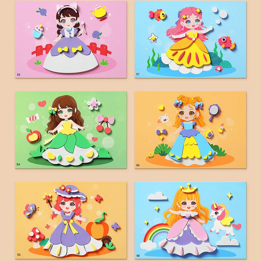 Premium 6pcs/set 3D EVA Foam Sticker DIY Cartoon Princess Animal Puzzle for Chil