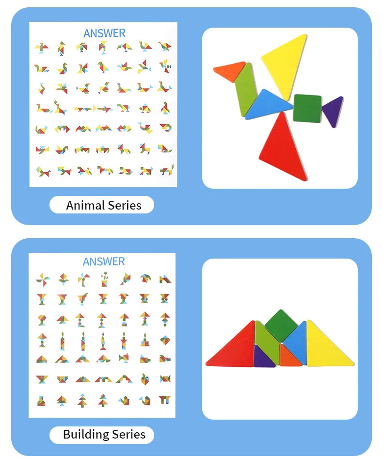 Premium Magnetic Wooden Tangram Block Puzzle Game for Kids - Montessori Educatio