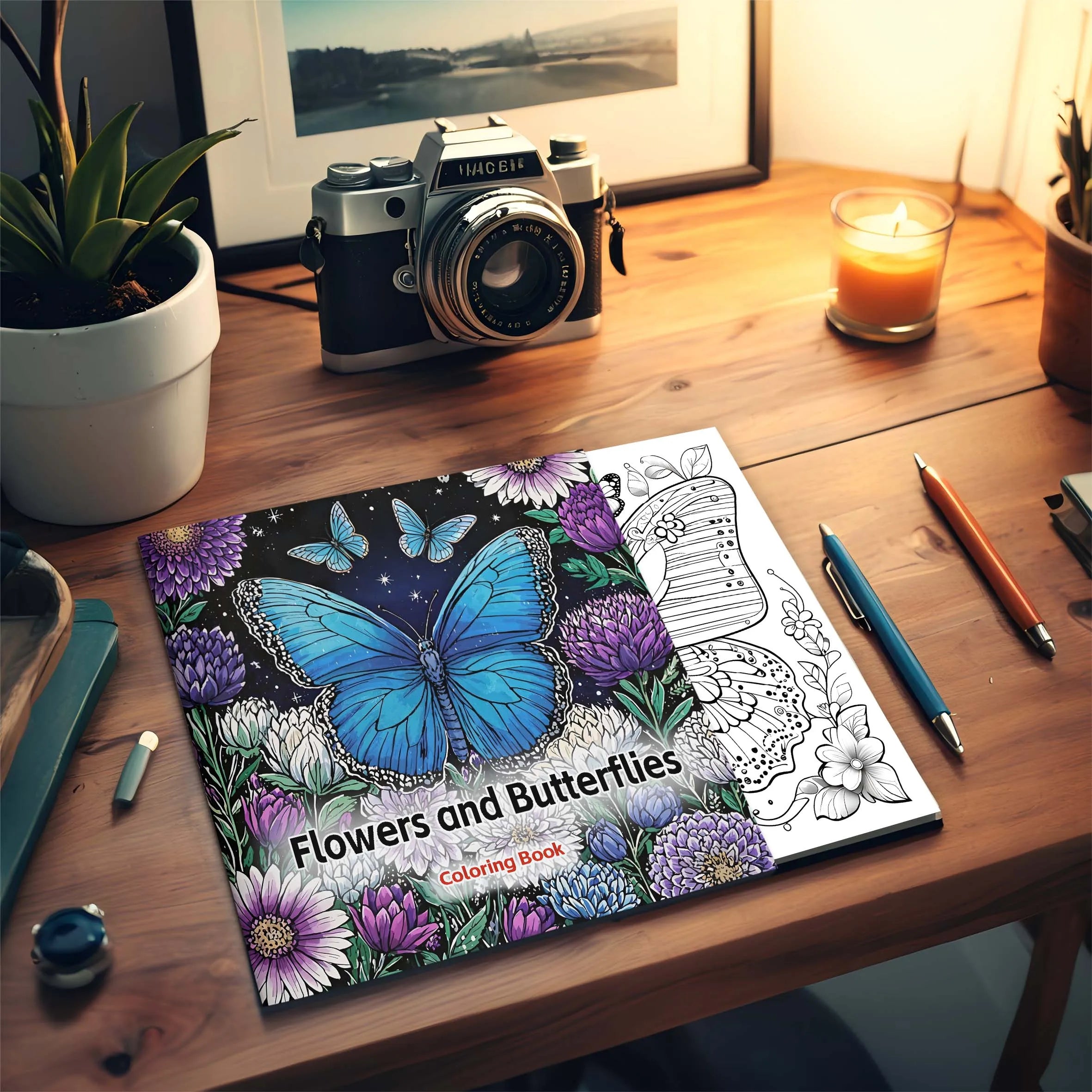 Premium Flowers & Butterflies Coloring Book for Adults - Relaxing Nature Scenes