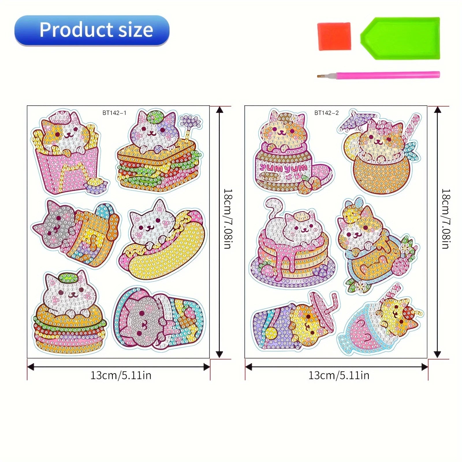 Premium Cat Diamond Painting Sticker Kit - DIY Gem Mosaic Craft, Ages 6+
