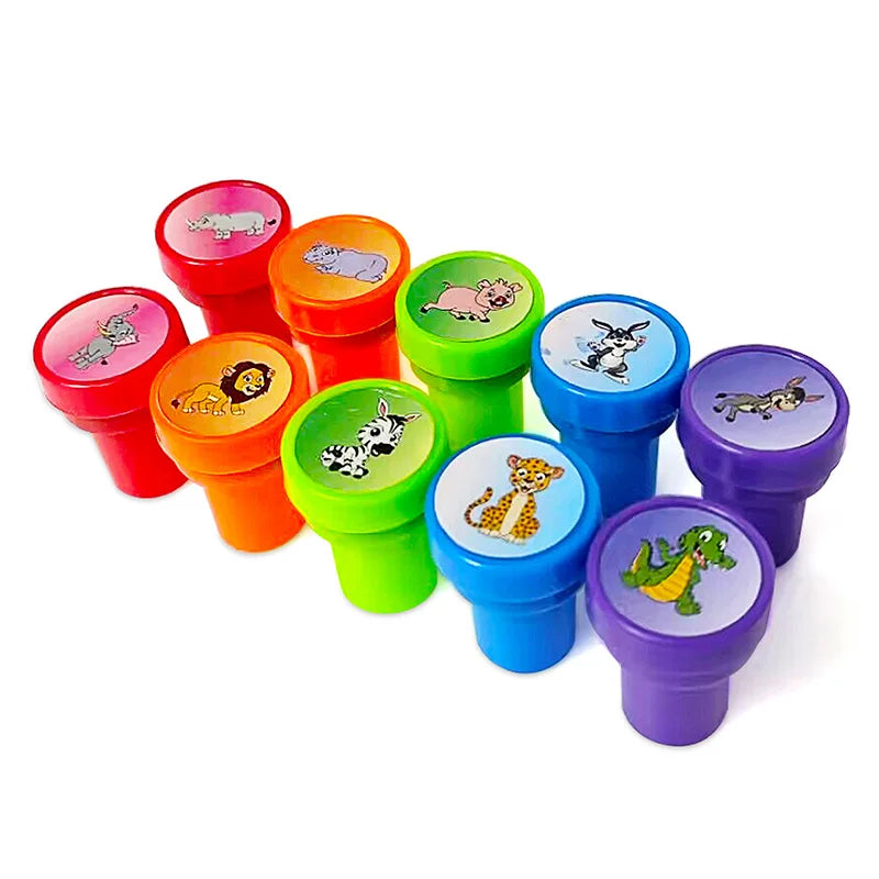 10Pcs Assorted Stamps for Kids Self-Ink Stamps with Princess Zoo Animal Dinosaur