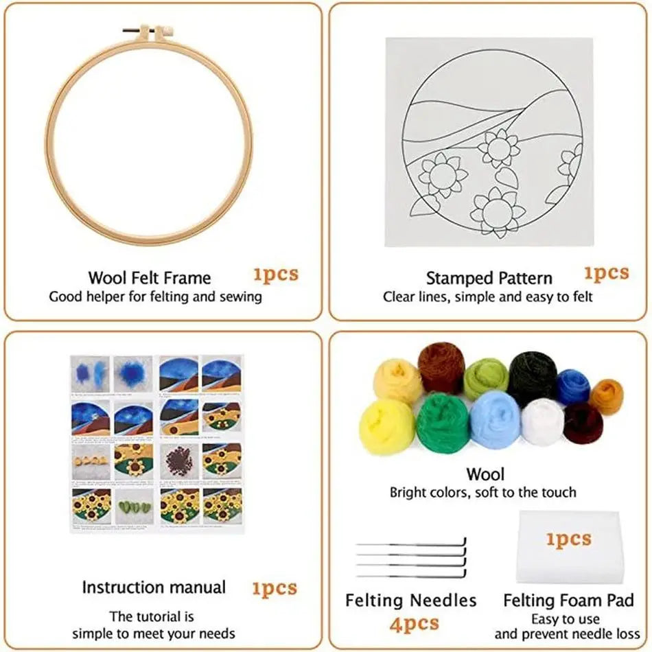 Wool Felting Painting Kit (Scenery, 20x20cm)