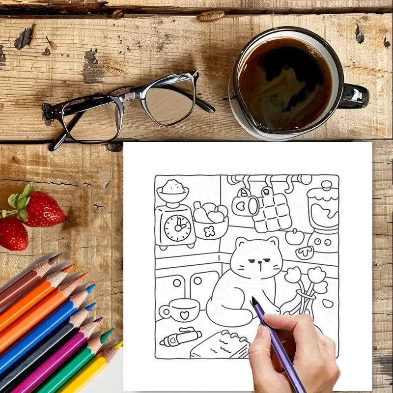 Premium Cat's Daily Life Coloring Book for Adults (28 Pages)