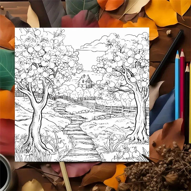 Premium Quiet Countryside Coloring Book - 20 Landscape Pages for Adults