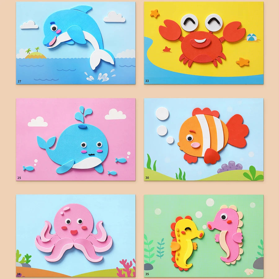 Premium 6pcs/set 3D EVA Foam Sticker DIY Cartoon Princess Animal Puzzle for Chil