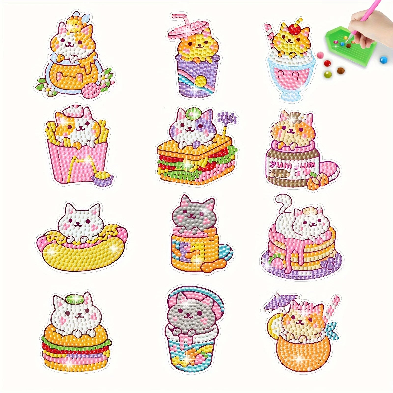 Premium Cat Diamond Painting Sticker Kit - DIY Gem Mosaic Craft, Ages 6+