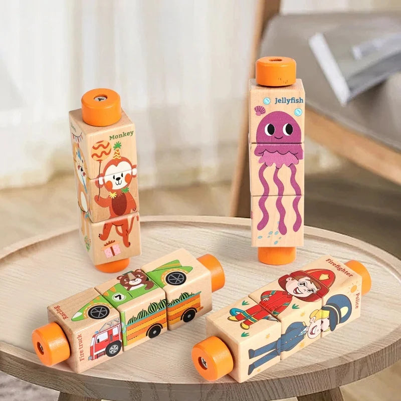 Wooden Logic Stacking Board with Rings & Shapes