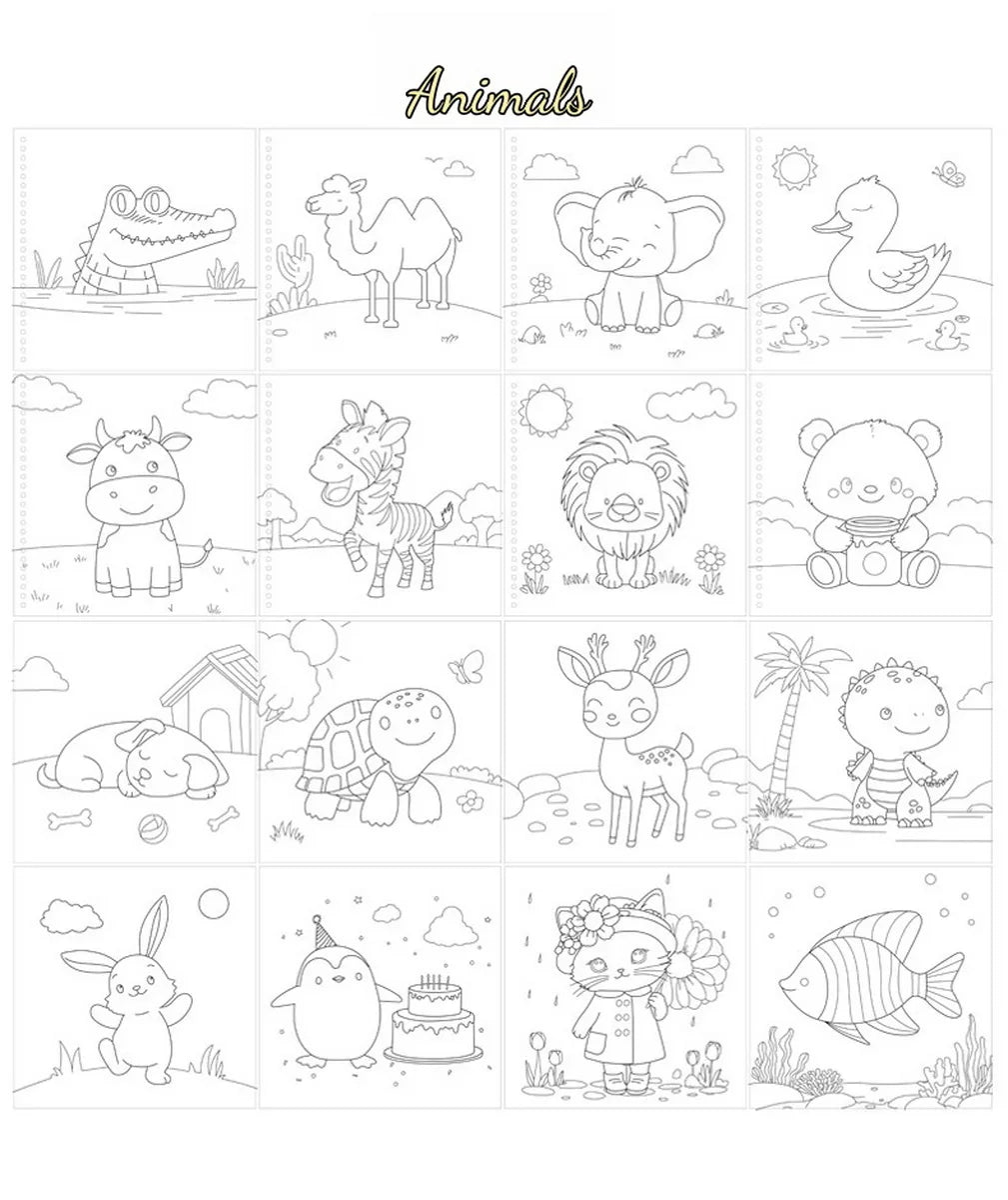 Premium Erasable Cartoon Coloring Book with 6 Pens (Kids)