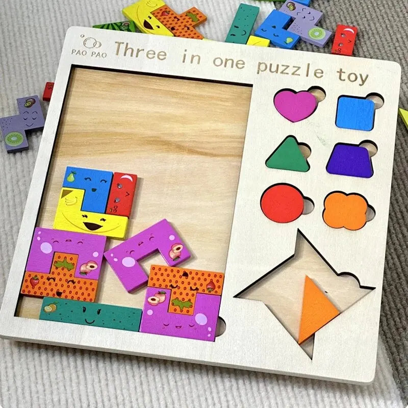 Premium 3 In 1 Wooden Puzzles Color Cognitive Sorting Mathematical Calculation